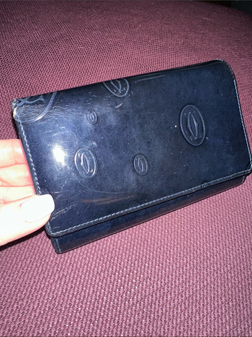 Cartier Navy Blue Patent Leather Medium Flap Wallet